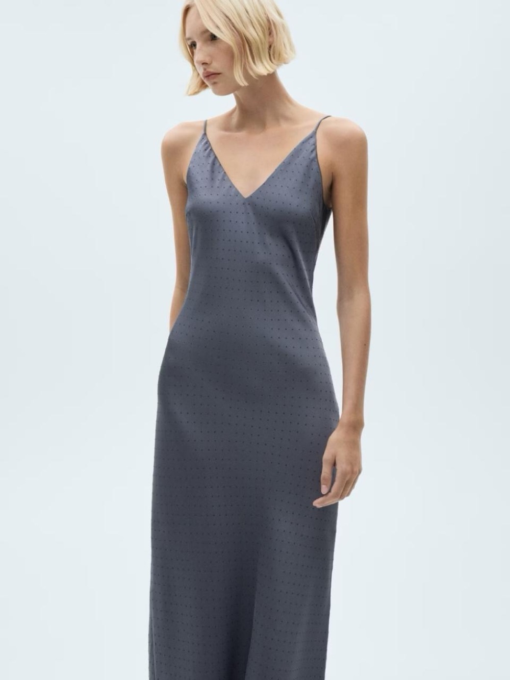 Size S grey Mango rhinestones maxi slip dress with V-Neck front and back